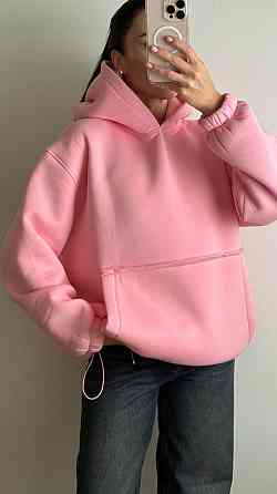 Жіноче тепле об'ємне базове худі оверсайз крою турецька тринитка на флісі Барбі Одеса