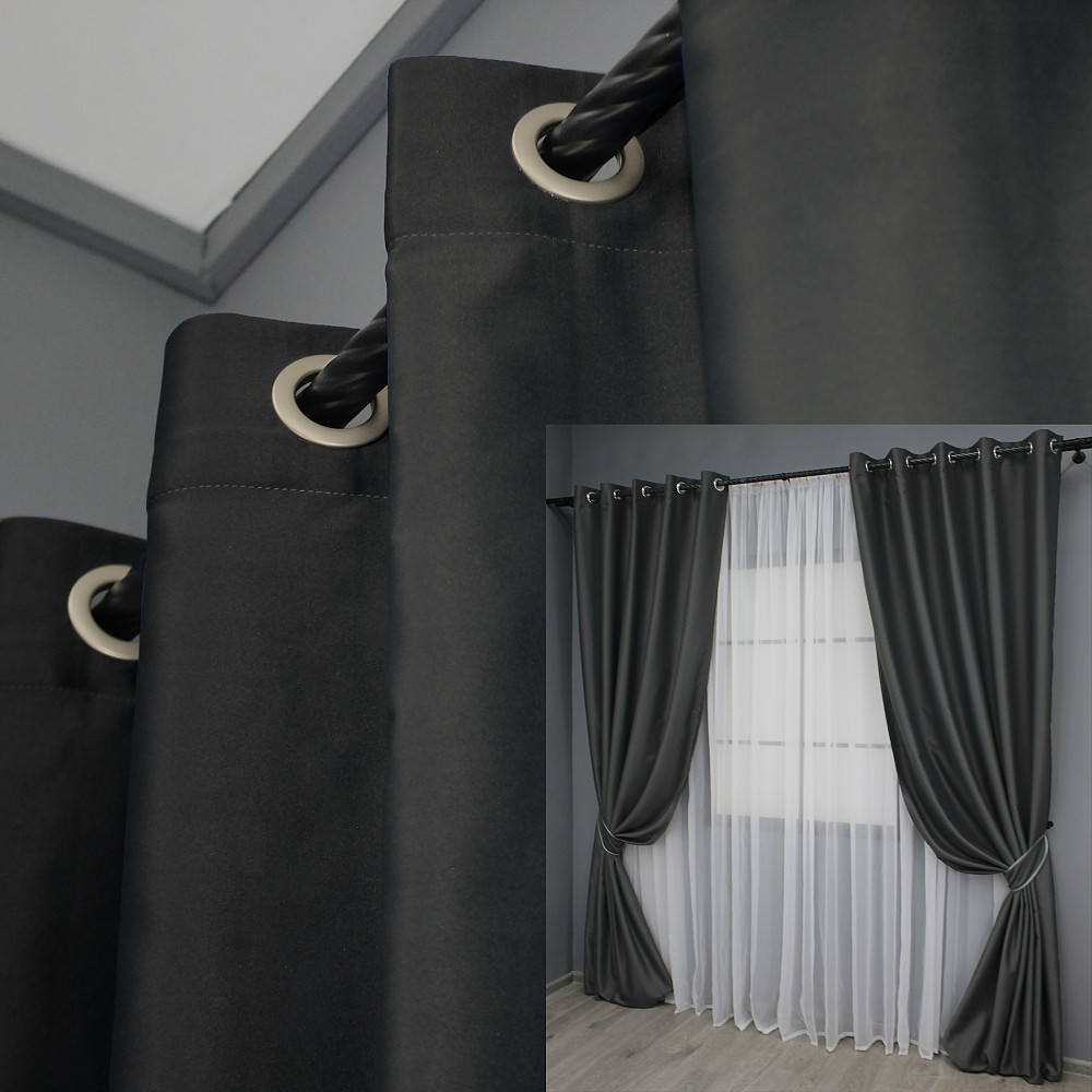 Комплект штор на люверсах VR-Textil Midnight № 1399ш 150х270 см 2 шт Графитовый (37-0139) Киев - изображение 1