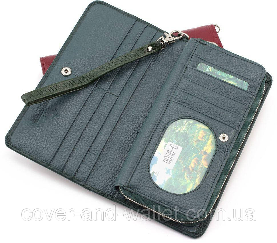 Жіночий шкіряний гаманець клатч на блискавці зеленого кольору Marco Coverna MC 6056 Київ - фото 4