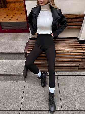 Женские теплые базовые лосины без боковых швов турецкий рубчик на флисе Черный, 46/48 Одесса