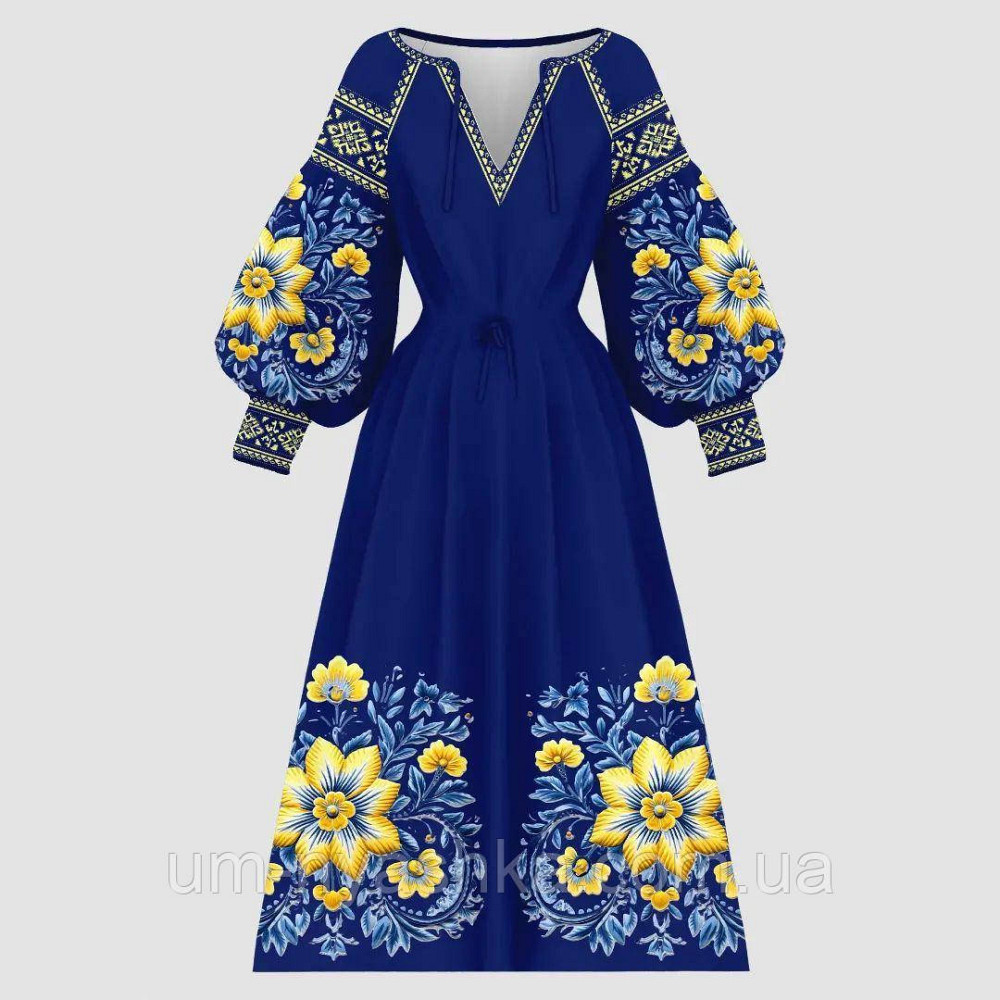 Жіноча сукня з узором Нарциси на синьому Кривий Ріг - фото 1