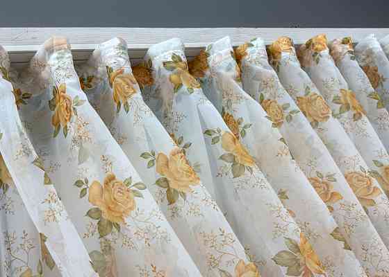 Кухонные шторки VR-Textil № 101к с подвязками Белый с оранжевым 320х170 см (52-1209) Киев