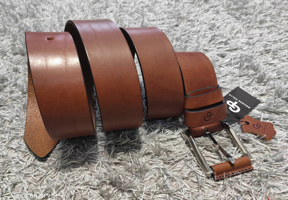 Чоловічий рудий шкіряний ремінь під штани та джинси Grande Pelle Calvin Київ - фото 7