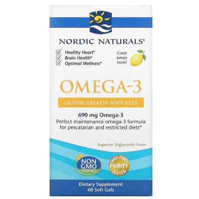 Жирні кислоти Nordic Naturals Омега-3, Смак Лимона, Omega-3, Lemon, 1000 мг, 60 гелевих ка (NOR41760) Вінниця