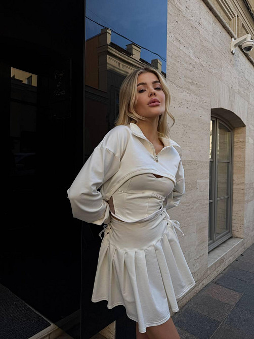 Женский стильный летний костюм-тройка с подтягивающим корсетным топом двухнитка + зербаная Одесса - изображение 9