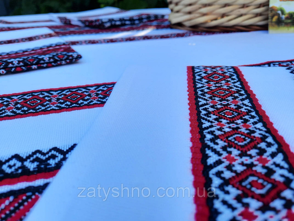 Вишита скатертина з серветками в червоному кольорі. Київ - фото 4