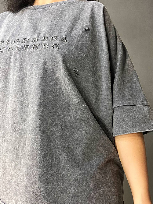 Футболка женская A-N 26028 тай-дай оверсайз с вышивкой, серый, one size Киев - изображение 5