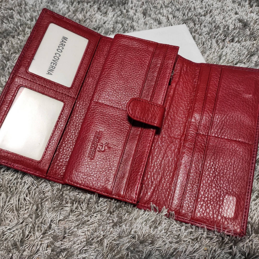Бордовый женский кожаный кошелек на магнитах с кредитницей Marco Coverna Киев - изображение 6