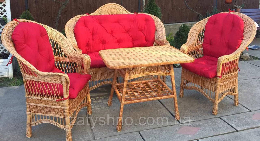 Плетеная мебель с накидками | мебель из лозы с красными накидками| ротанговая мебель с накидками Киев - изображение 1