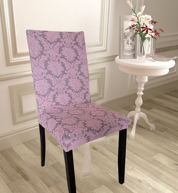 Универсальный натяжной чехол накидка на стул со спинкой жаккард натяжной Royan Турция розовый 0066 Белая Церковь - изображение 1