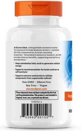 Ацетил карнітин Doctor's Best Acetyl-L-Carnitin 1000 мг 120 капс (500 мг в 1 капсулі) Київ