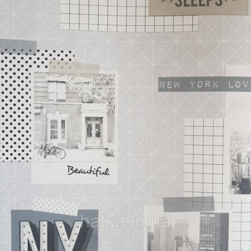 Флізелінові шпалери Decoprint WU20675 What"s up молодіжні модерн геометрія написи фото будинків світло-сірі 0.53х10 Київ - фото 2