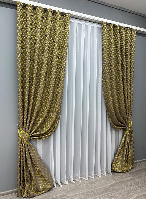 Комплект готових штор VR-Textil Жакард RUBI № 1757ш Темно-сірий з золотистим 150х300 см 2 шт (33-0722) Київ - фото 3