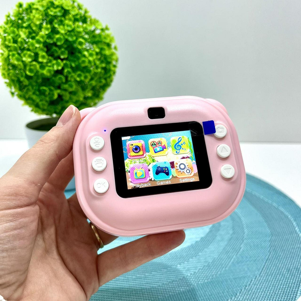 Фотоапарат-принтер фронтальна камера чб друк USB-кабель 2 рулони термопаперу звук фото відео ігри SD роз'єм Рожевий (C 66631) Чернігів - фото 8