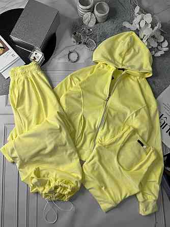 Женский стильный повседневный плюшевый костюм тройка Желтый, 42/44 Одесса