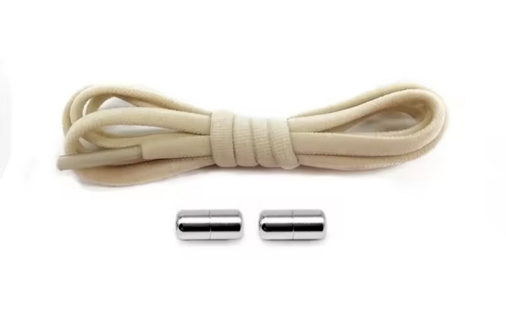 Шнурки эластичные полукруглые без завязок с металлическими застежками Бежевый Смела - изображение 1