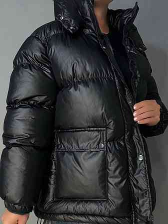 Куртка женская A-N 30046 глянцевая пуффер удлиненная с капюшоном S-M, черный, SM Киев