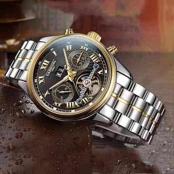 Часы мужские механические Carnival Sappfire Silver Leather Deluxe (2 ремешка) Киев