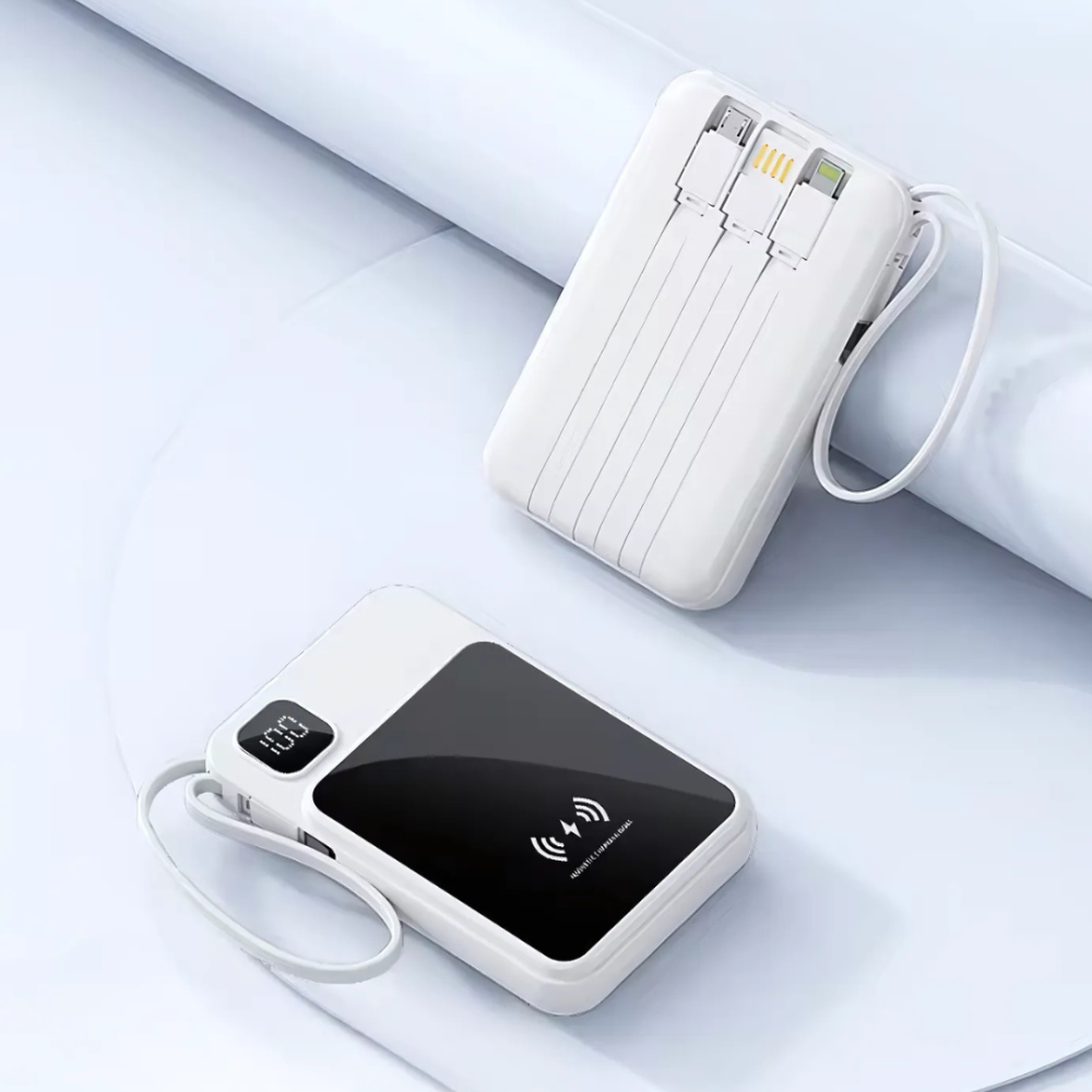 Павербанк беспроводной магнитный 10000мАч Powerbank с быстрой зарядкой, 4 встроенными кабелями, голубой Каменец-Подольский - изображение 5