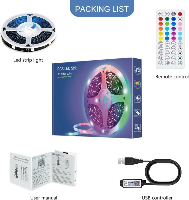LED-лента TK99SW RGB 5050 1 м USB 5 В, Bluetooth, управление с телефона и пульта, Music Sync для ТВ и монитора Киев - изображение 8