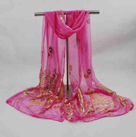 Женский шарф с Павлинами розовый, размер шарфа 160*43см, нейлон Киев