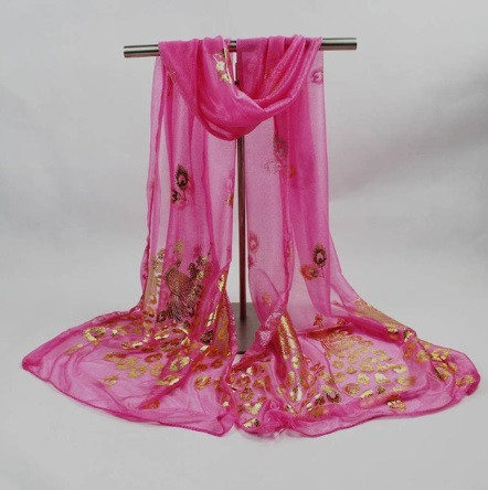 Женский шарф с Павлинами розовый, размер шарфа 160*43см, нейлон Киев - изображение 1