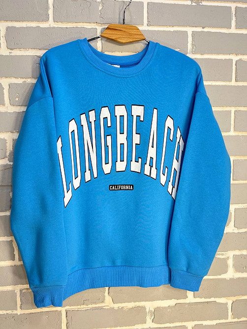 Свитшот женский Quzen 488 надпись впереди long beach флис утепленный голубой, голубой, M Киев - изображение 10