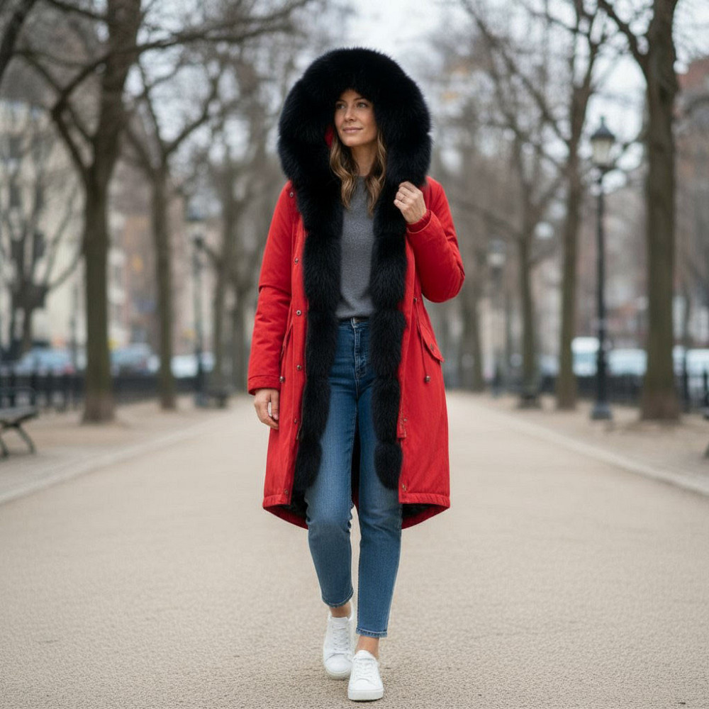 Парка женская с мехом песца Красный 52 95см Харьков - изображение 1