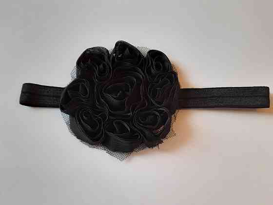 Дитяча чорна пов'язка - окружність 42-55см, квітка 8см Київ