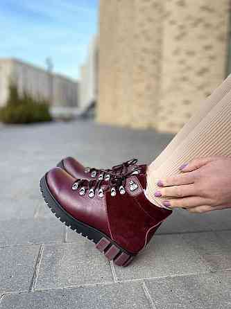 Injers Черевики жіночі INJERS бордові натуральна шкіра з овчиною висота 11,5 см (1125) 38р.39р. Коломия