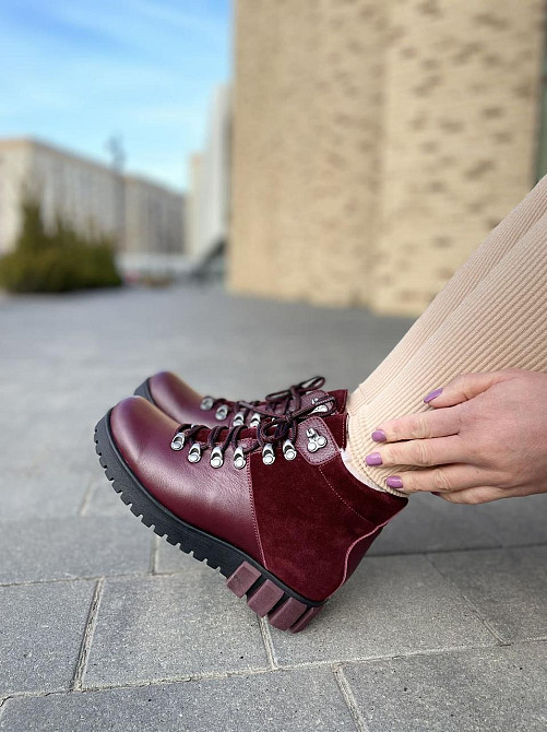 Injers Черевики жіночі INJERS бордові натуральна шкіра з овчиною висота 11,5 см (1125) 38р.39р. Коломыя - изображение 3