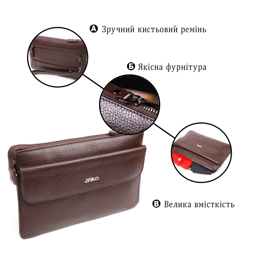 Стильный клатч для мужчин из натуральной кожи CANPELLINI 21548 Коричневый Киев - изображение 4