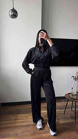 Женский плюшевый костюм тройка: кофта топ и штаны велюр Черный, 44/46 Одесса