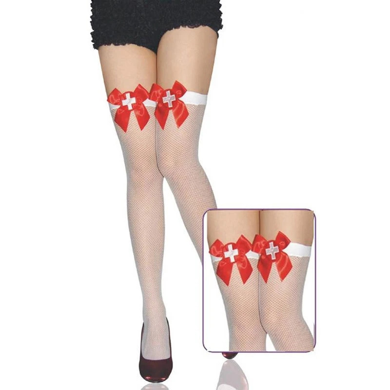 Женские чулки в сетку с бантиком и крестом one size бело-красный Киев - изображение 4