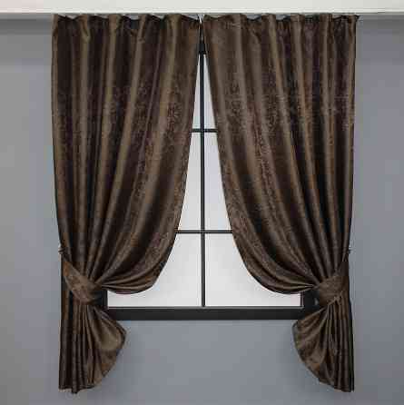Комплект коротких штор VR-Textil Жакард Мармур Al1 № 436ш Коричневий 130х170 см 2 шт (35-0212) Київ