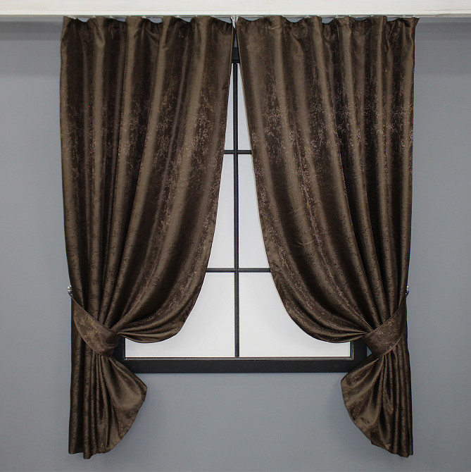Комплект коротких штор VR-Textil Жакард Мармур Al1 № 436ш Коричневий 130х170 см 2 шт (35-0212) Київ - фото 1