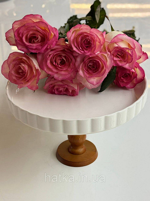 Тортівниця підставка для торта на ніжці «White kitchen» 27*16 см кераміка+дерево 8030-324 Київ - фото 9