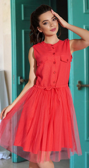 Льняное платье с двойной юбочкой (46) Киев - изображение 1