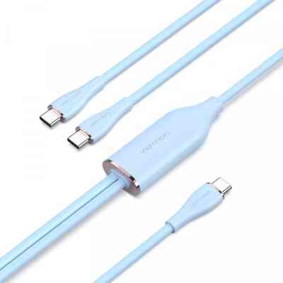 Кабель USB 2.0 Type-C M - 2хType-C M Y-Splitter 1.5м 100W Blue Silicone Type Vention Вінниця