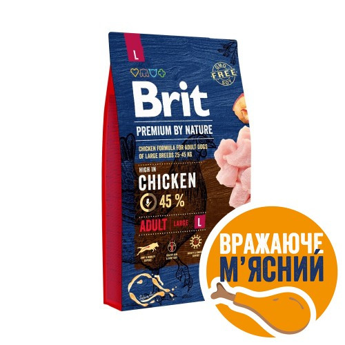 Корм сухий Brit Premium Dog Adult L для дорослих собак великих порід вагою 25-45 кг з куркою 8 кг Київ - фото 1