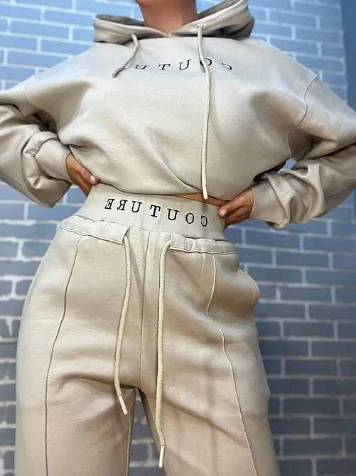 Костюм женский A-N 2742 худые с капюшоном брюки вышивка на резинке со швом - стрелкой бежевый, бежевый, L Киев - изображение 10