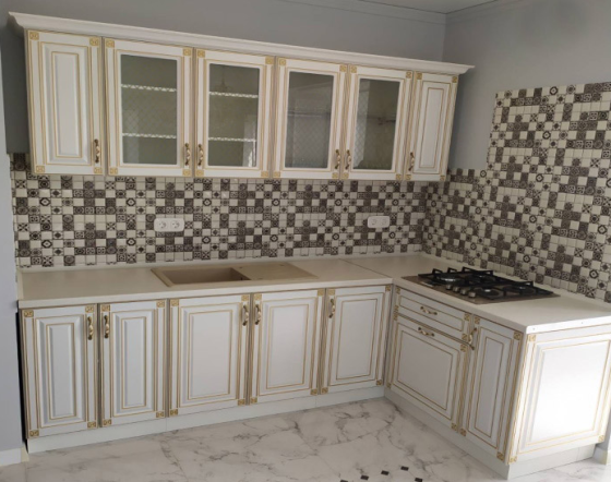 Кухня классическая Империя от МС Фасад МДФ Белый патина золотом (комплект 2м без столешницы) Львов