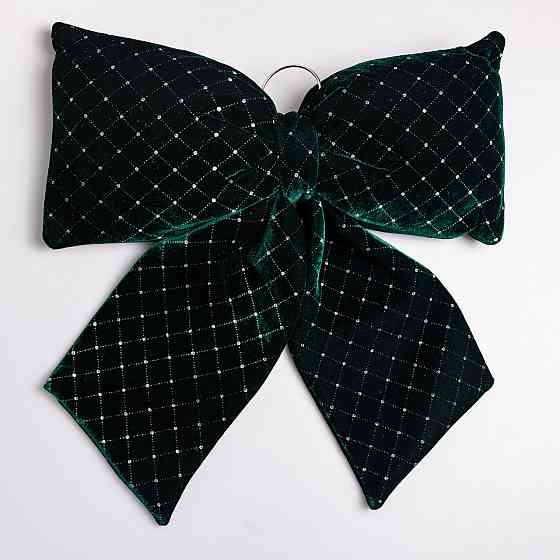 Зелений бархатний бант для декору ялинки зі стразами Київ