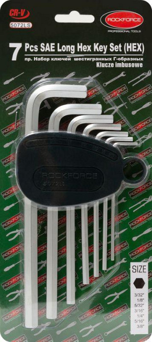 Набір ключів Г-подібних 6-гранних довгих, 7пр. (3/32, 1/8, 5/32, 3/16, 1/4, 5/16, 3/8 ) в пластиково Одеса - фото 1