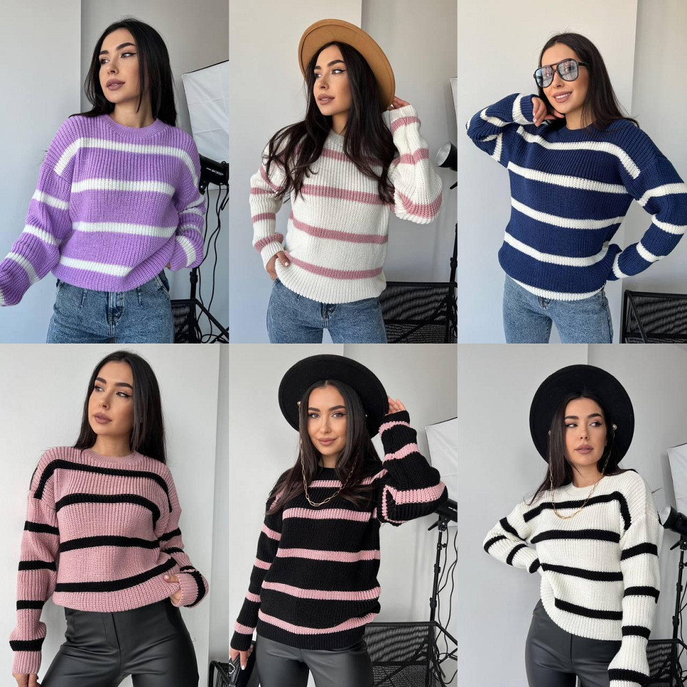 Жіночий стильний в'язаний светр зі смугами.  42-48р Київ - фото 1