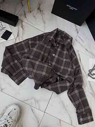 Женская стильная оверсайз рубашка в клетку фланель 100% коттон Шоколад Одесса