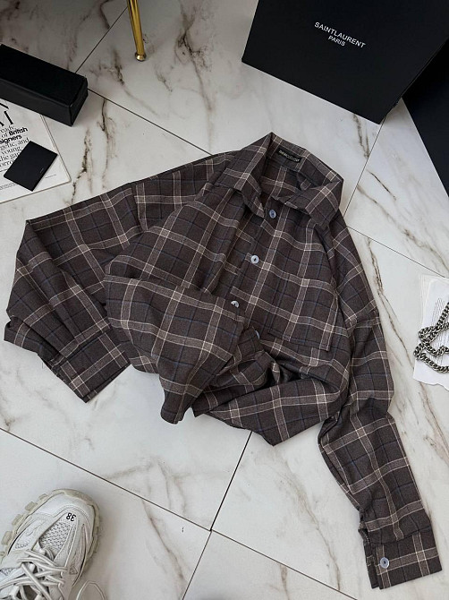 Женская стильная оверсайз рубашка в клетку фланель 100% коттон Шоколад Одесса - изображение 4