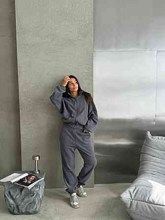 Жіночий теплий спортивний костюм: кофта та штани турецький двосторонній фліс Графіт, 42/44 Одеса