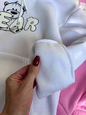 Жіноче тепле затишне оверсайз худі з вушками тринитка на флісі та хутро Молочний Одеса