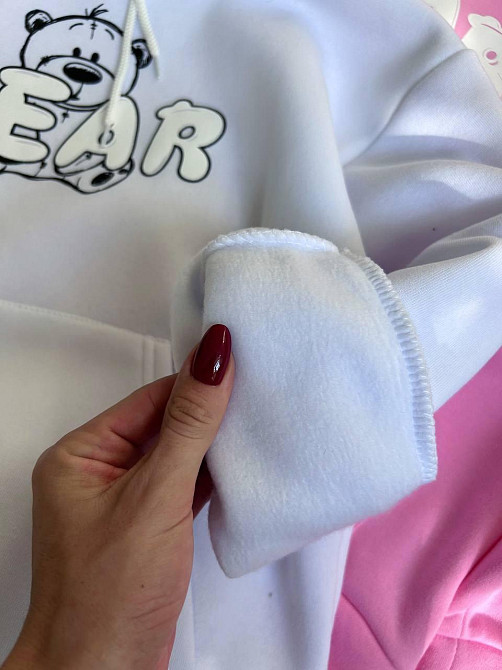 Жіноче тепле затишне оверсайз худі з вушками тринитка на флісі та хутро Молочний Одеса - фото 2